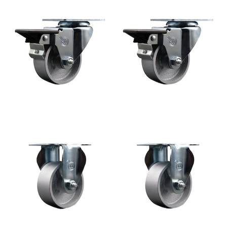 Service Caster 3'' Semi Steel Wheel Swivel Top Plate Caster Set with 2 Posi Brakes 2 Rigid, 4PK SCC-20S314-SSS-PLB-2-R-2